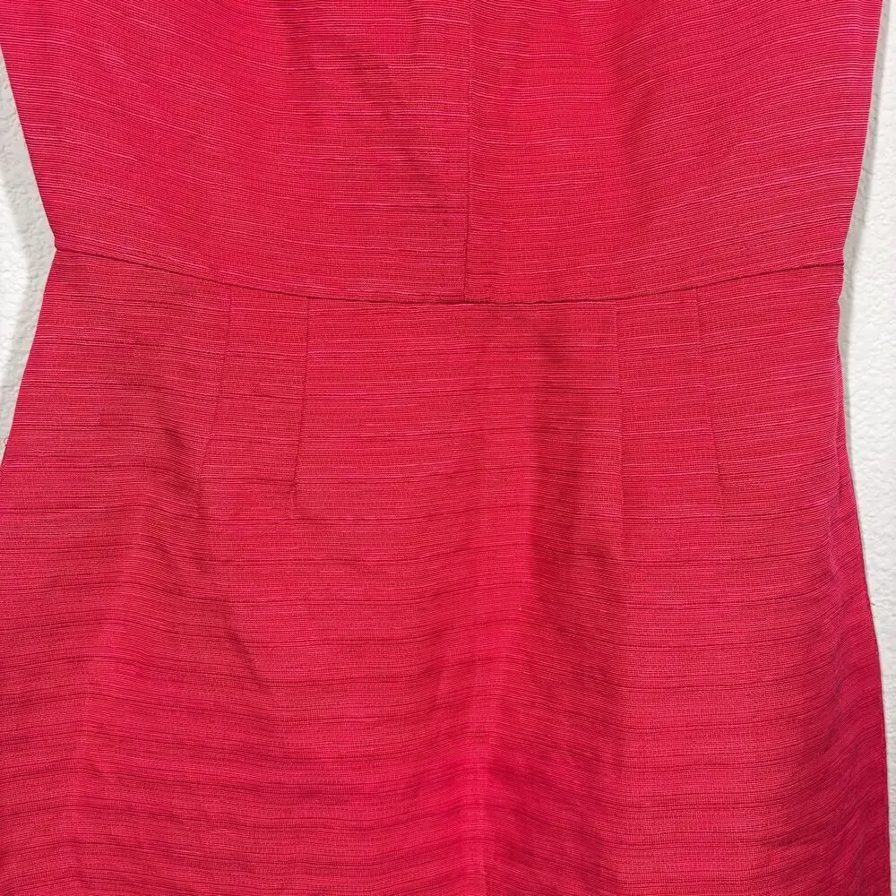 Tory Burch 2 Kimberly Sheath Dress Red Cotton Linen Silk Hourglass Sleeveless